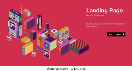 Colorful isometric 3d website background template. Trendy isometric illustration and banner layout design composition. Eps10 vector.
