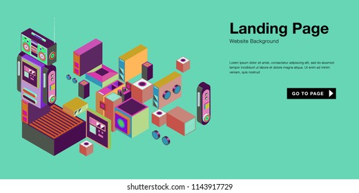 Colorful isometric 3d website background template. Trendy isometric illustration and banner layout design composition. Eps10 vector.
