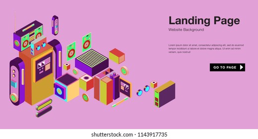 Colorful isometric 3d website background template. Trendy isometric illustration and banner layout design composition. Eps10 vector.

