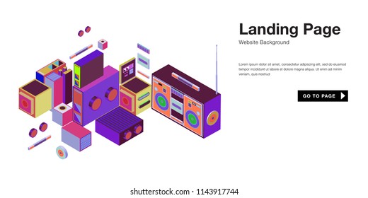 Colorful isometric 3d website background template. Trendy isometric illustration and banner layout design composition. Eps10 vector.
