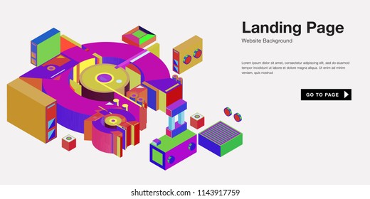 Colorful isometric 3d website background template. Trendy isometric illustration and banner layout design composition. Eps10 vector.
