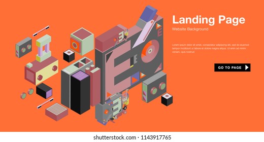 Colorful isometric 3d website background template. Trendy isometric illustration and banner layout design composition. Eps10 vector.
