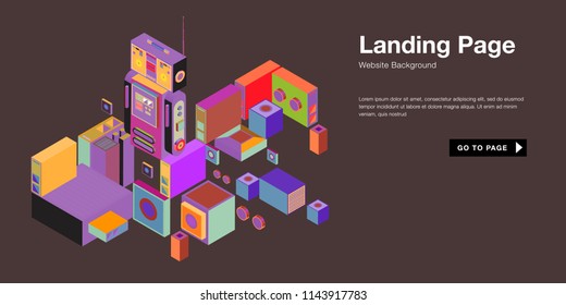 Colorful isometric 3d website background template. Trendy isometric illustration and banner layout design composition. Eps10 vector.
