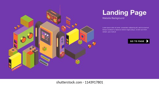 Colorful isometric 3d website background template. Trendy isometric illustration and banner layout design composition. Eps10 vector.
