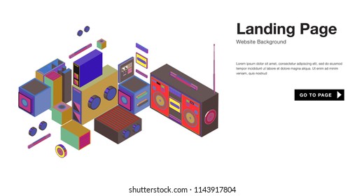 Colorful isometric 3d website background template. Trendy isometric illustration and banner layout design composition. Eps10 vector.
