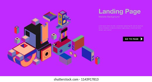 Colorful isometric 3d website background template. Trendy isometric illustration and banner layout design composition. Eps10 vector.
