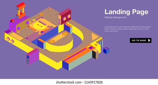 Colorful isometric 3d website background template. Trendy isometric illustration and banner layout design composition. Eps10 vector.
