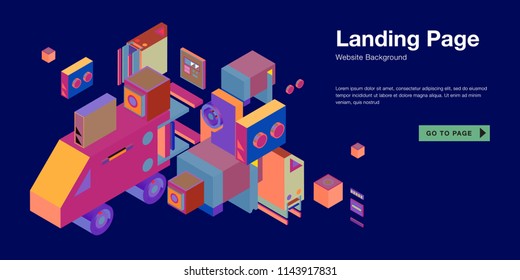 Colorful isometric 3d website background template. Trendy isometric illustration and banner layout design composition. Eps10 vector.
