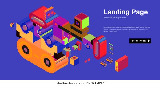 Colorful isometric 3d website background template. Trendy isometric illustration and banner layout design composition. Eps10 vector.
