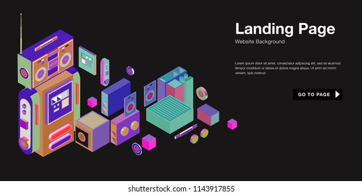 Colorful isometric 3d website background template. Trendy isometric illustration and banner layout design composition. Eps10 vector.
