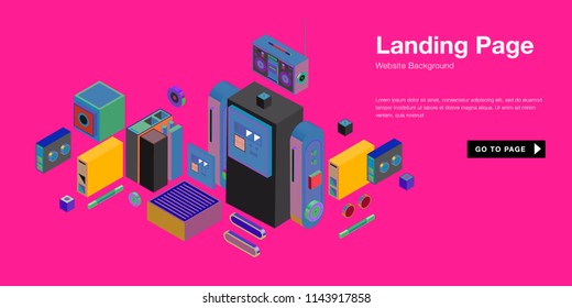 Colorful isometric 3d website background template. Trendy isometric illustration and banner layout design composition. Eps10 vector.
