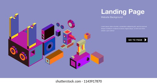 Colorful isometric 3d website background template. Trendy isometric illustration and banner layout design composition. Eps10 vector.
