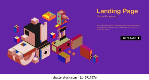 Colorful isometric 3d website background template. Trendy isometric illustration and banner layout design composition. Eps10 vector.
