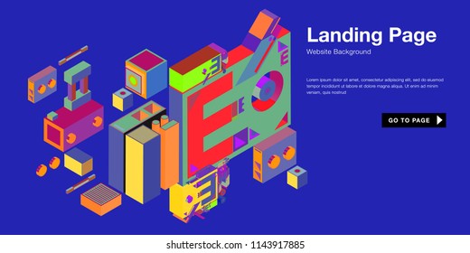 Colorful isometric 3d website background template. Trendy isometric illustration and banner layout design composition. Eps10 vector.
