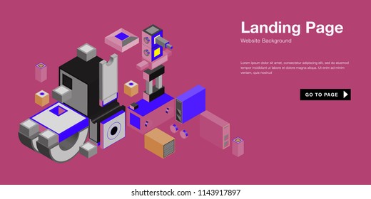 Colorful isometric 3d website background template. Trendy isometric illustration and banner layout design composition. Eps10 vector.
