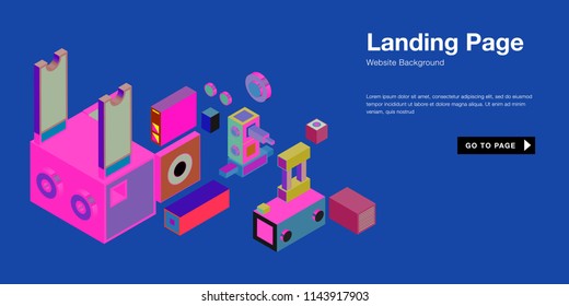 Colorful isometric 3d website background template. Trendy isometric illustration and banner layout design composition. Eps10 vector.
