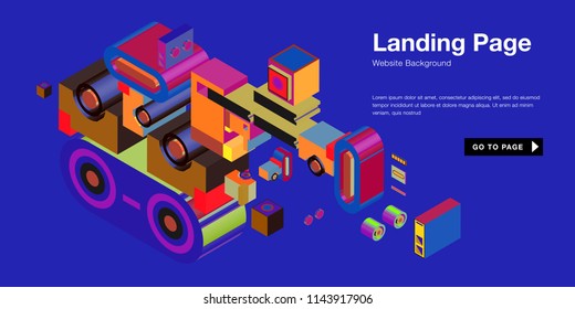 Colorful isometric 3d website background template. Trendy isometric illustration and banner layout design composition. Eps10 vector.
