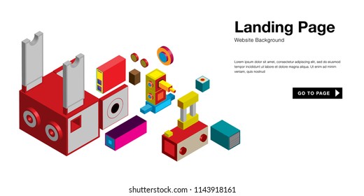 Colorful isometric 3d website background template. Trendy isometric illustration and banner layout design composition. Eps10 vector.
