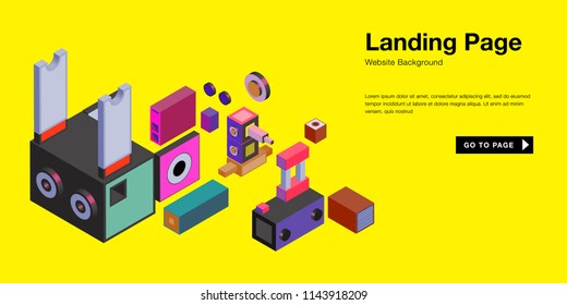 Colorful isometric 3d website background template. Trendy isometric illustration and banner layout design composition. Eps10 vector.