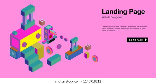 Colorful isometric 3d website background template. Trendy isometric illustration and banner layout design composition. Eps10 vector.
