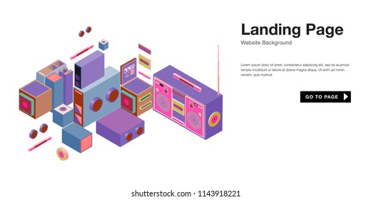 Colorful isometric 3d website background template. Trendy isometric illustration and banner layout design composition. Eps10 vector.