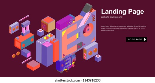 Colorful isometric 3d website background template. Trendy isometric illustration and banner layout design composition. Eps10 vector.