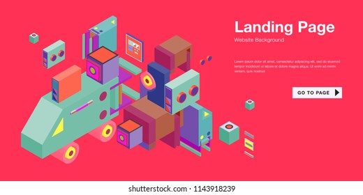 Colorful isometric 3d website background template. Trendy isometric illustration and banner layout design composition. Eps10 vector.