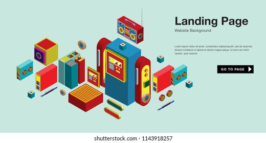 Colorful isometric 3d website background template. Trendy isometric illustration and banner layout design composition. Eps10 vector.