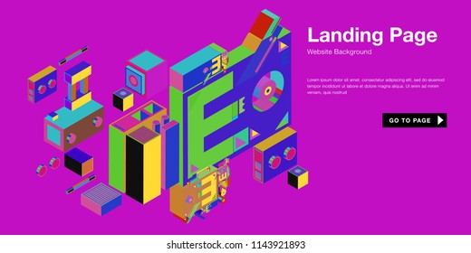 Colorful isometric 3d website background template. Trendy isometric illustration and banner layout design composition. Eps10 vector.