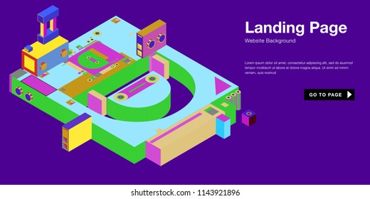 Colorful isometric 3d website background template. Trendy isometric illustration and banner layout design composition. Eps10 vector.