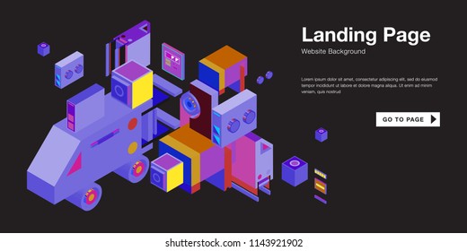 Colorful isometric 3d website background template. Trendy isometric illustration and banner layout design composition. Eps10 vector.