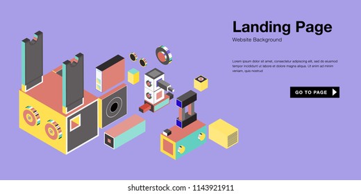 Colorful isometric 3d website background template. Trendy isometric illustration and banner layout design composition. Eps10 vector.