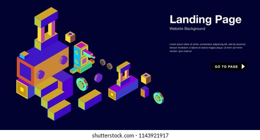 Colorful isometric 3d website background template. Trendy isometric illustration and banner layout design composition. Eps10 vector.