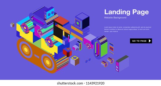 Colorful isometric 3d website background template. Trendy isometric illustration and banner layout design composition. Eps10 vector.