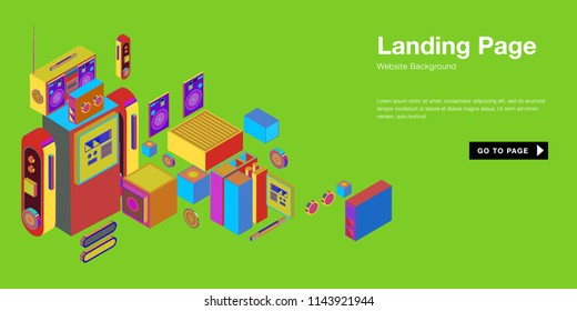 Colorful isometric 3d website background template. Trendy isometric illustration and banner layout design composition. Eps10 vector.