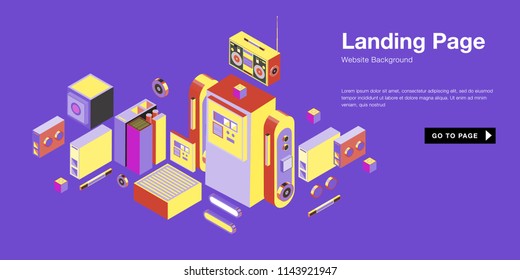 Colorful isometric 3d website background template. Trendy isometric illustration and banner layout design composition. Eps10 vector.