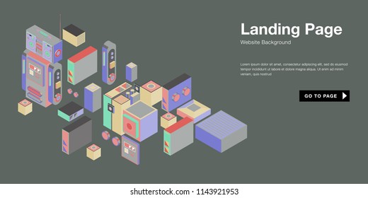 Colorful isometric 3d website background template. Trendy isometric illustration and banner layout design composition. Eps10 vector.