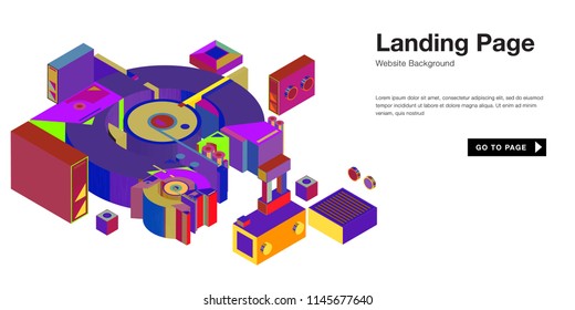 Colorful isometric 3d website background template. Trendy isometric illustration and banner layout design composition. Eps10 vector.