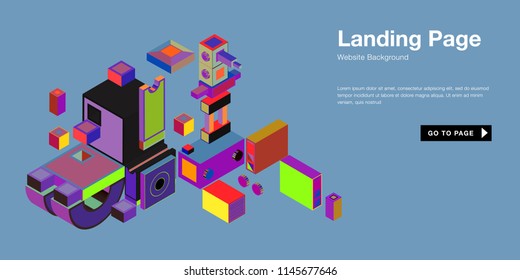 Colorful isometric 3d website background template. Trendy isometric illustration and banner layout design composition. Eps10 vector.