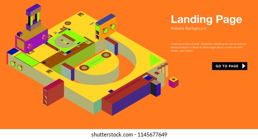 Colorful isometric 3d website background template. Trendy isometric illustration and banner layout design composition. Eps10 vector.