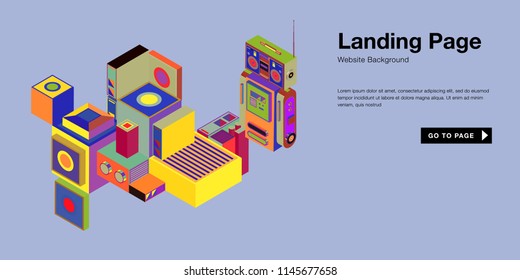 Colorful isometric 3d website background template. Trendy isometric illustration and banner layout design composition. Eps10 vector.