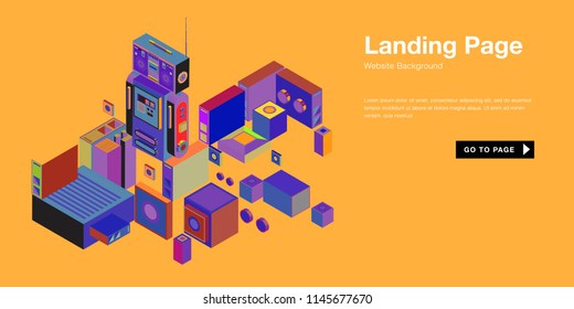 Colorful isometric 3d website background template. Trendy isometric illustration and banner layout design composition. Eps10 vector.