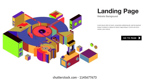 Colorful isometric 3d website background template. Trendy isometric illustration and banner layout design composition. Eps10 vector.