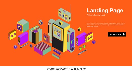 Colorful isometric 3d website background template. Trendy isometric illustration and banner layout design composition. Eps10 vector.