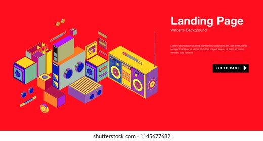 Colorful isometric 3d website background template. Trendy isometric illustration and banner layout design composition. Eps10 vector.