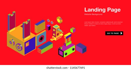 Colorful isometric 3d website background template. Trendy isometric illustration and banner layout design composition. Eps10 vector.