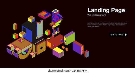 Colorful isometric 3d website background template. Trendy isometric illustration and banner layout design composition. Eps10 vector.