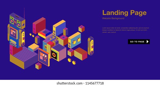 Colorful isometric 3d website background template. Trendy isometric illustration and banner layout design composition. Eps10 vector.
