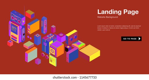 Colorful isometric 3d website background template. Trendy isometric illustration and banner layout design composition. Eps10 vector.