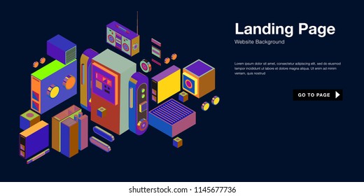 Colorful isometric 3d website background template. Trendy isometric illustration and banner layout design composition. Eps10 vector.